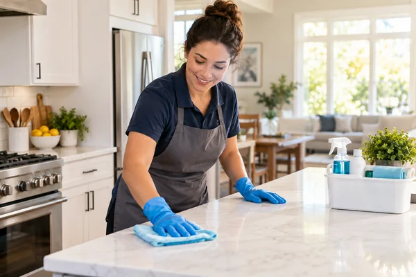 Illustrative home & maid cleaning work scene