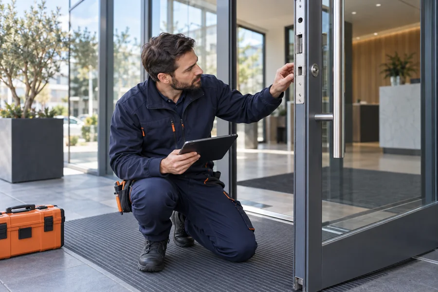 Illustrative locksmith work scene