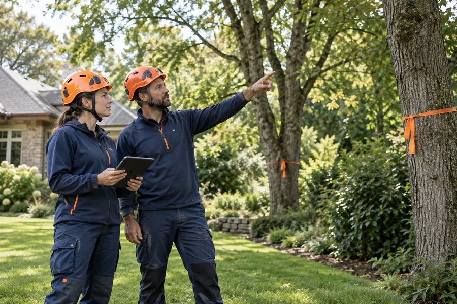 Illustrative tree care & arborist services work scene